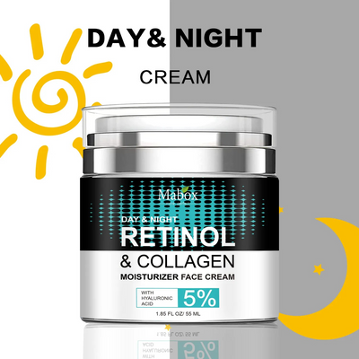 Crema de fata, Mabox, Retinol & Collagen Day & Night cu Acid Hialuronic 5%, Colagen, Retinol, Aloe Vera, Ulei de Jojoba, Ceai Verde hitratare, antirid, 55 ml